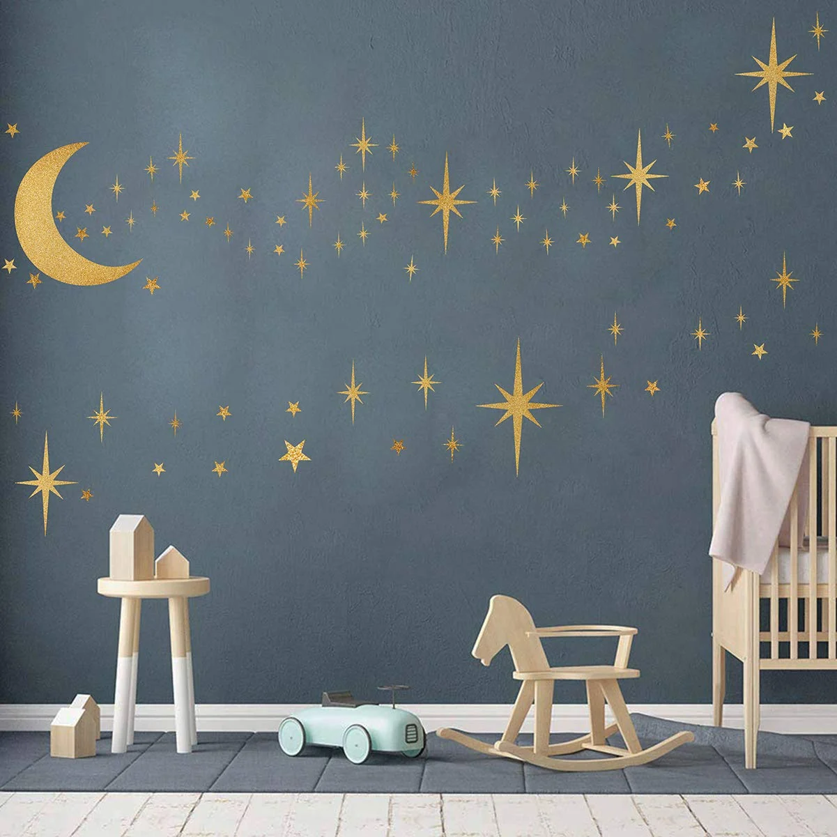 Retro Starburst Wall Decals Stars Wall Sticker Star Moon Vinyl Decal Golden
