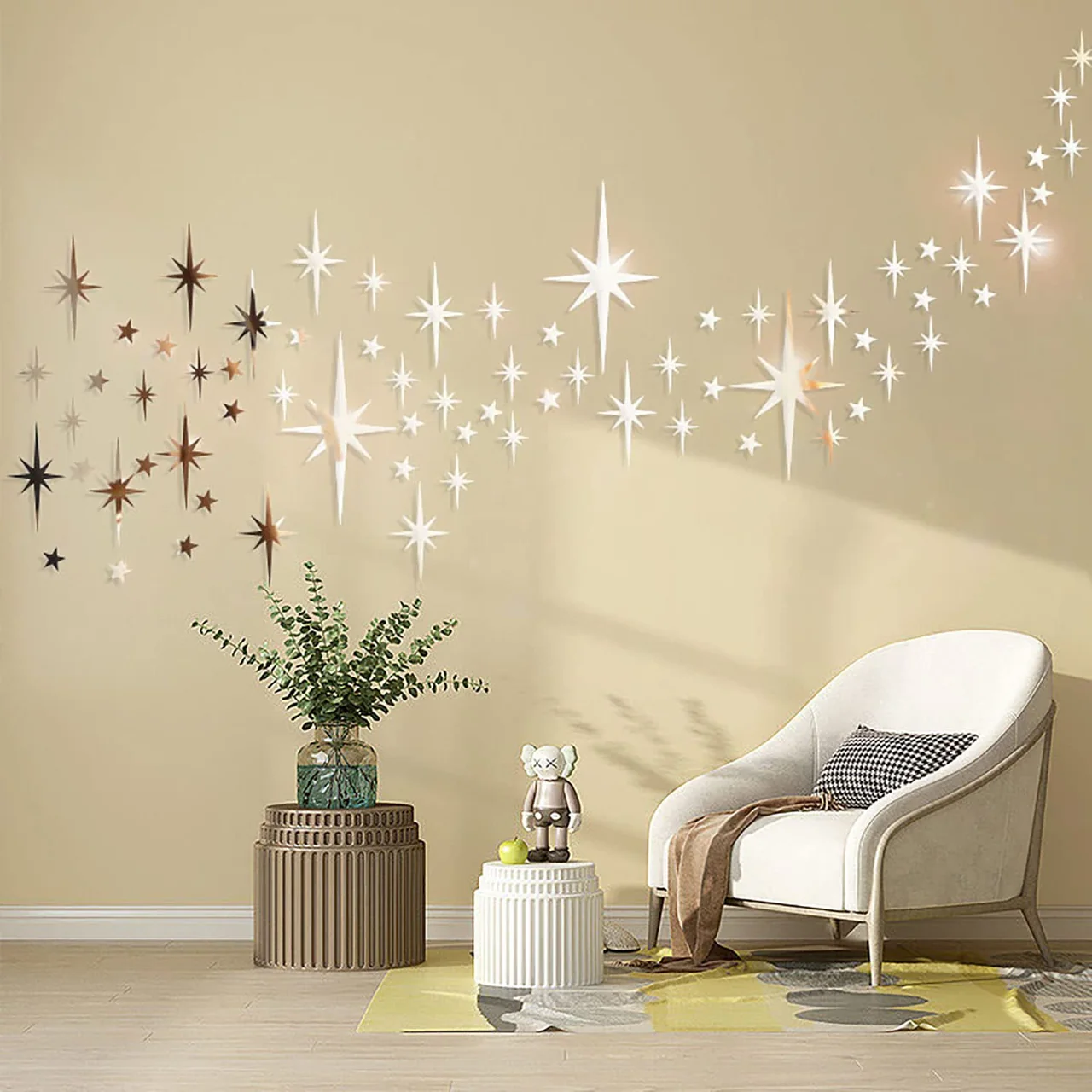 Gold Star Wall Decals Decor Peel and Stick Acrylic Mirror Starburst Sticker