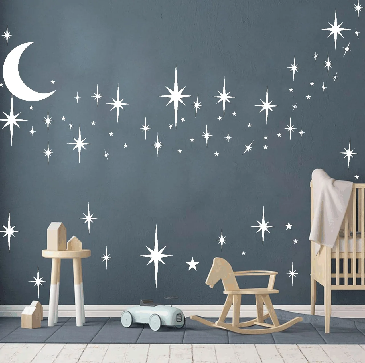 Retro Starburst Wall Decals Stars Wall Sticker Star Moon Vinyl Decal White