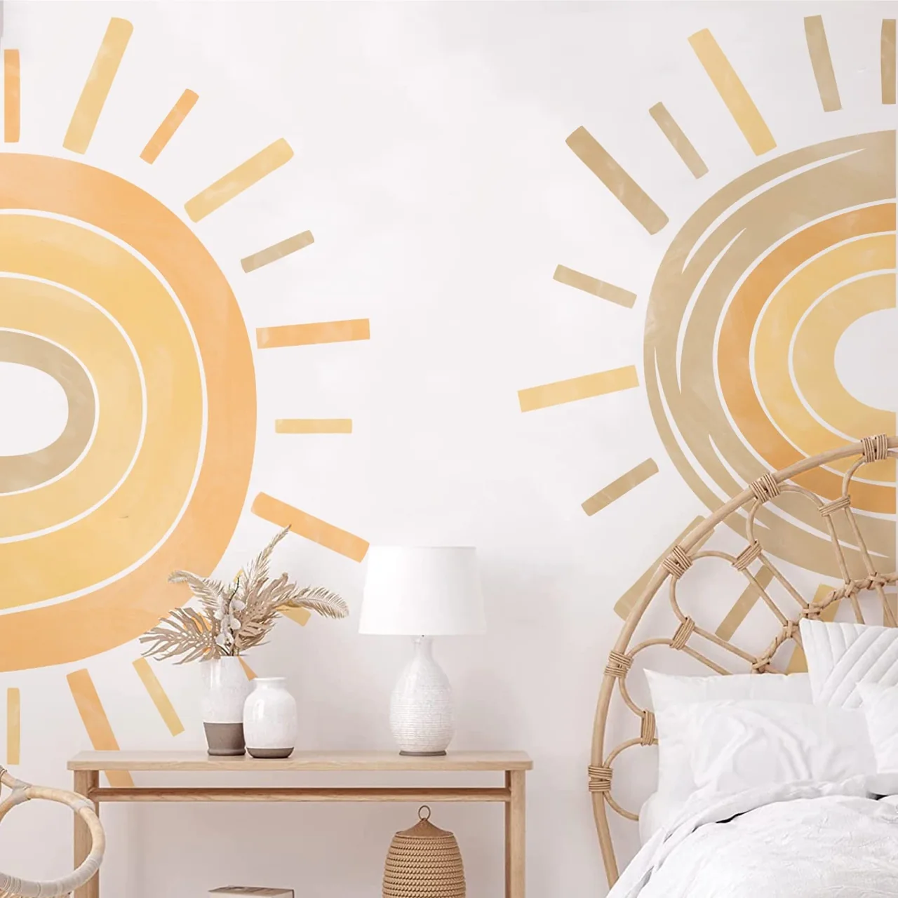 Half Sun Wall Decal Large Boho Sunshine Wall Stickers for Kids Baby Bedroom
