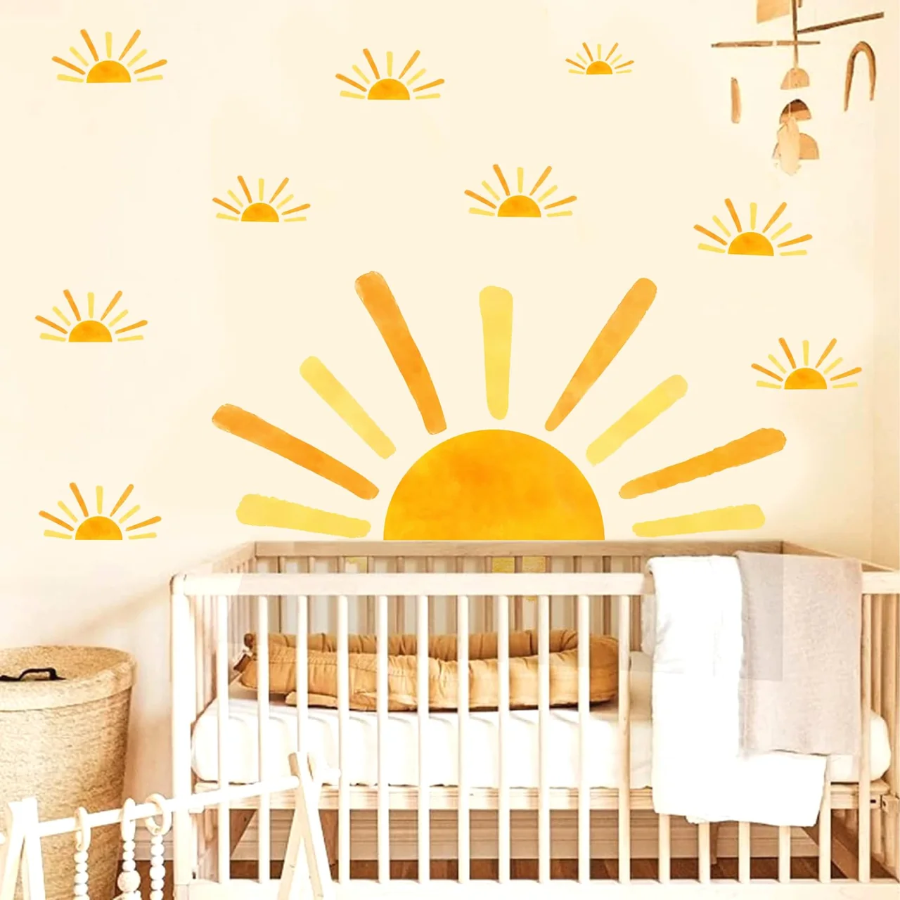Half Sun Wall Decal Large Boho Sunshine Wall Stickers for Kids Baby Bedroom