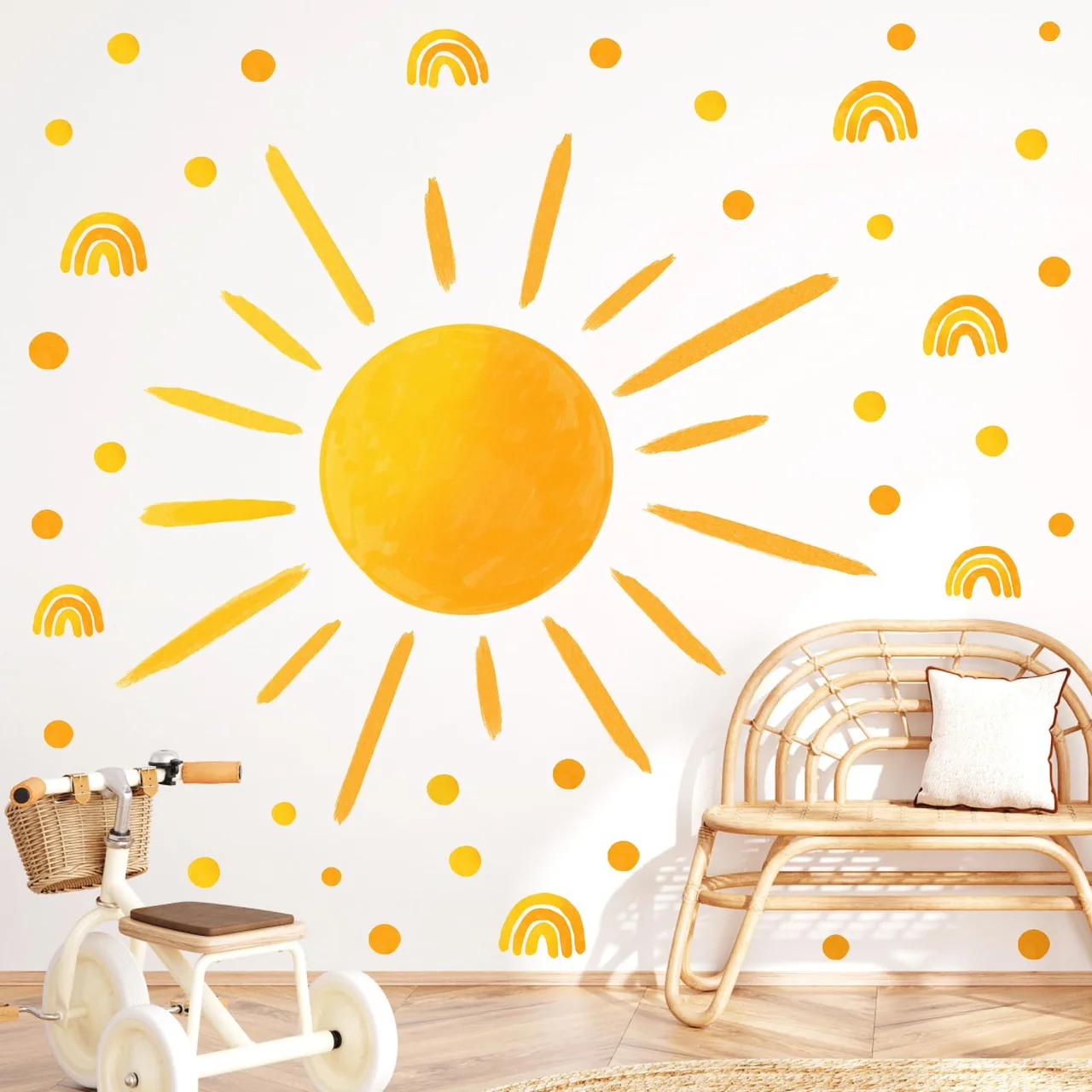 Half Sun Wall Decal Large Boho Sunshine Wall Stickers for Kids Baby Bedroom
