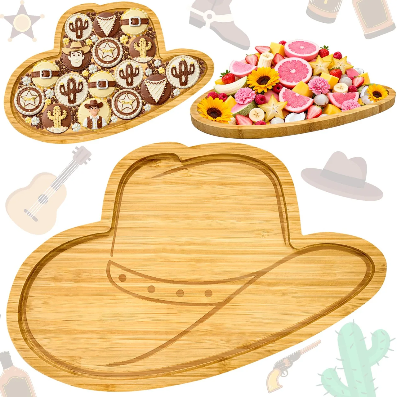 Cowboy Baby Shower Decoration Wood Hat Charcuterie Board for Rodeo Birthday