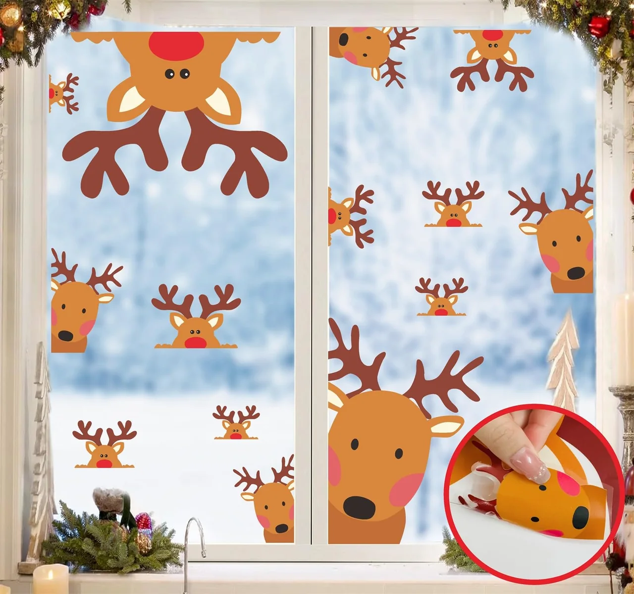 Reindeer Decals Double Sided Christmas Window Clings Stickers Decorations